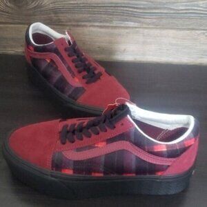 New Vans Old Skool Stacked Plaid Womens‎ Platform Shoes Size 8 Red Velvet Goth